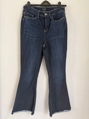 Judy Blue Flare Jeans Womens 9/29 Dark Wash Raw Hem Stretch Denim Boho